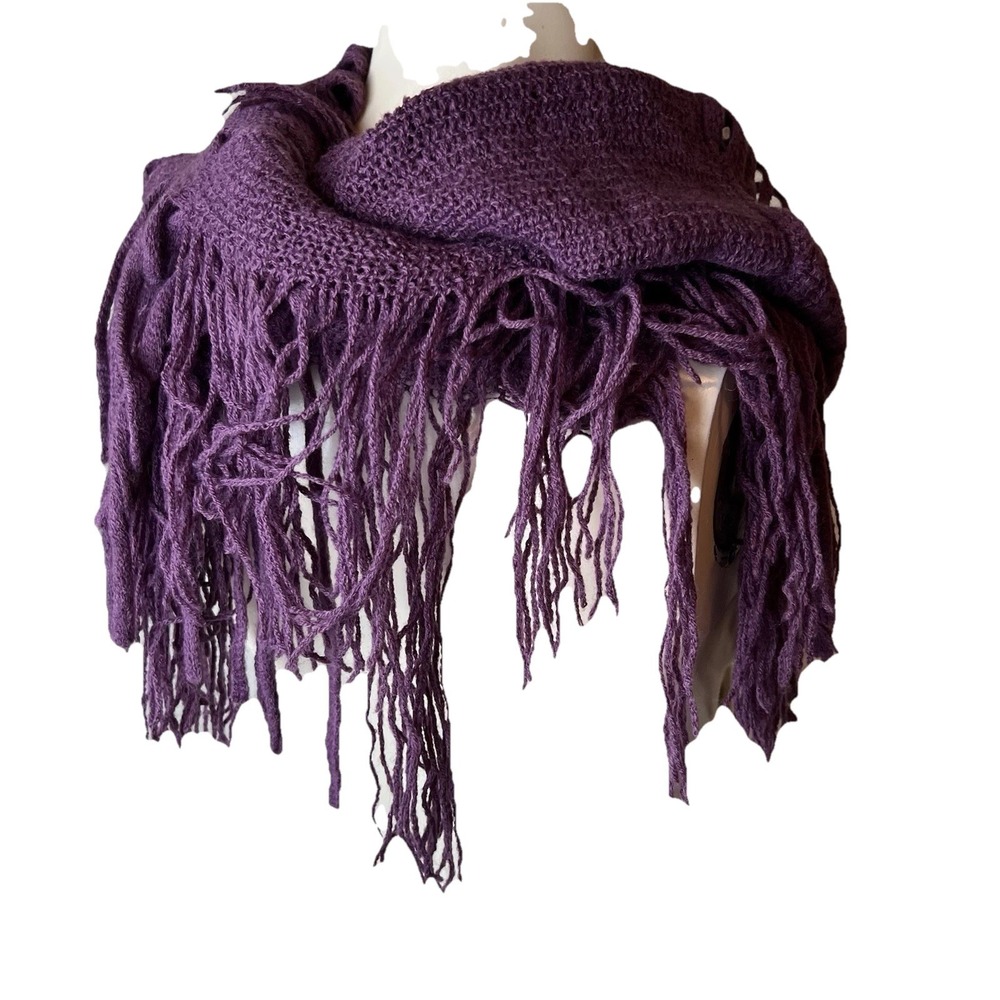 WinWin Fashion Purple Acrylic Infinity Scarf Open Knit Fringe - Picture 2 of 7